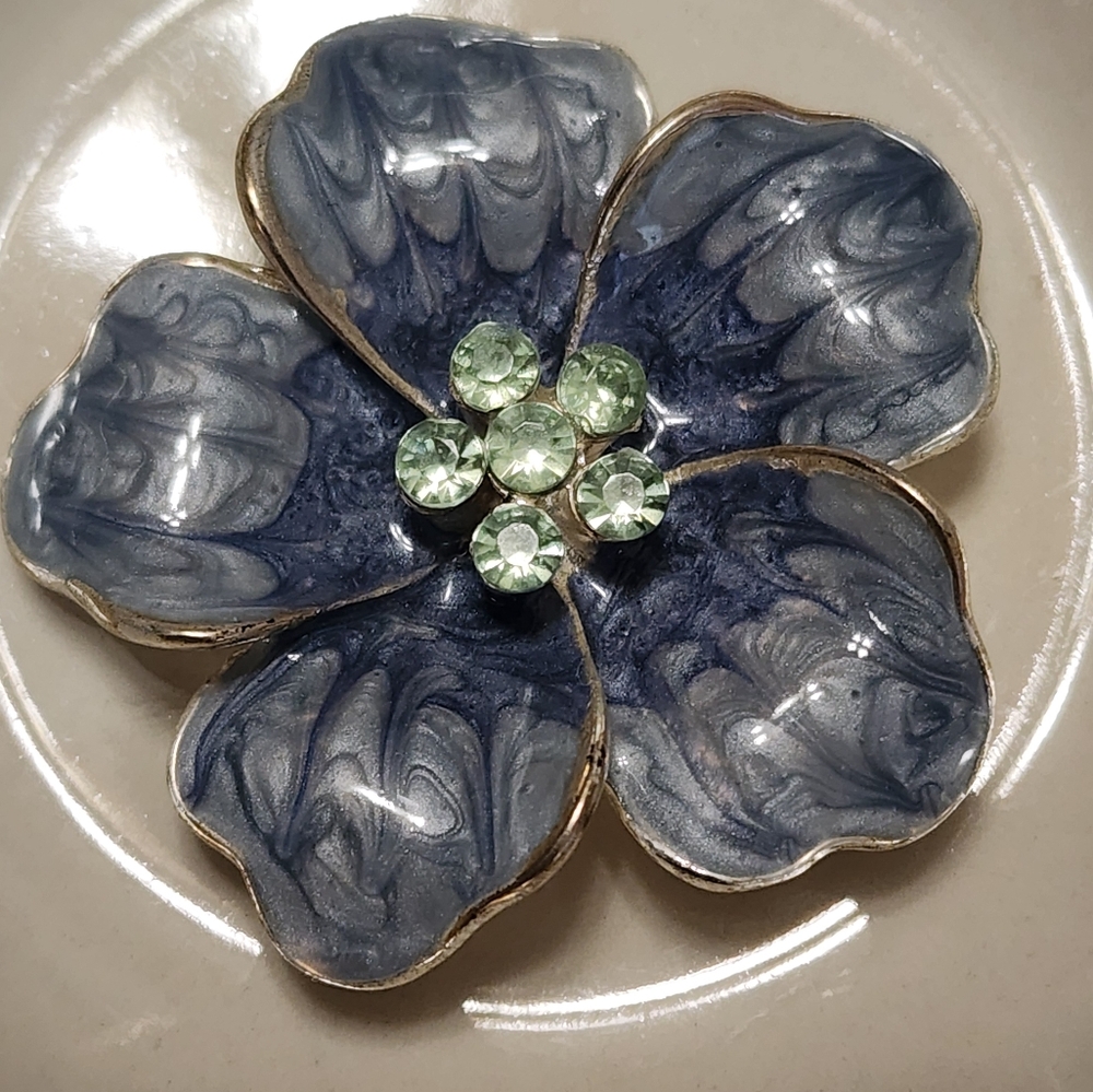 Brooch Blue Flower Pin Green Jewelry Accessory
